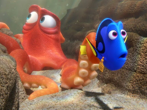 Dory & Hank escaping the Touch Pool