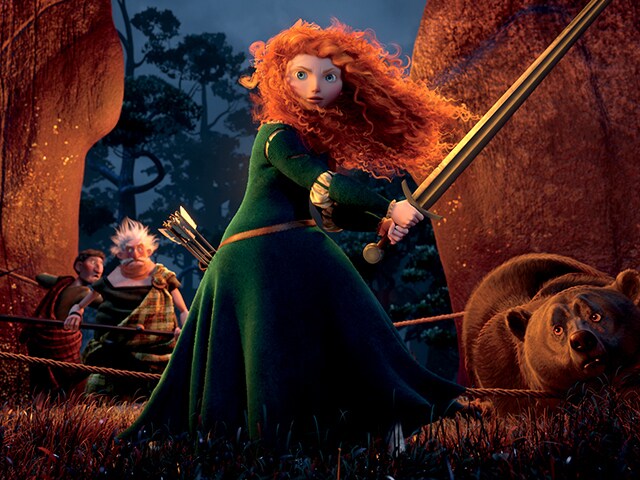 Princess Merida preparing to battle the film's main villain, Mor'du