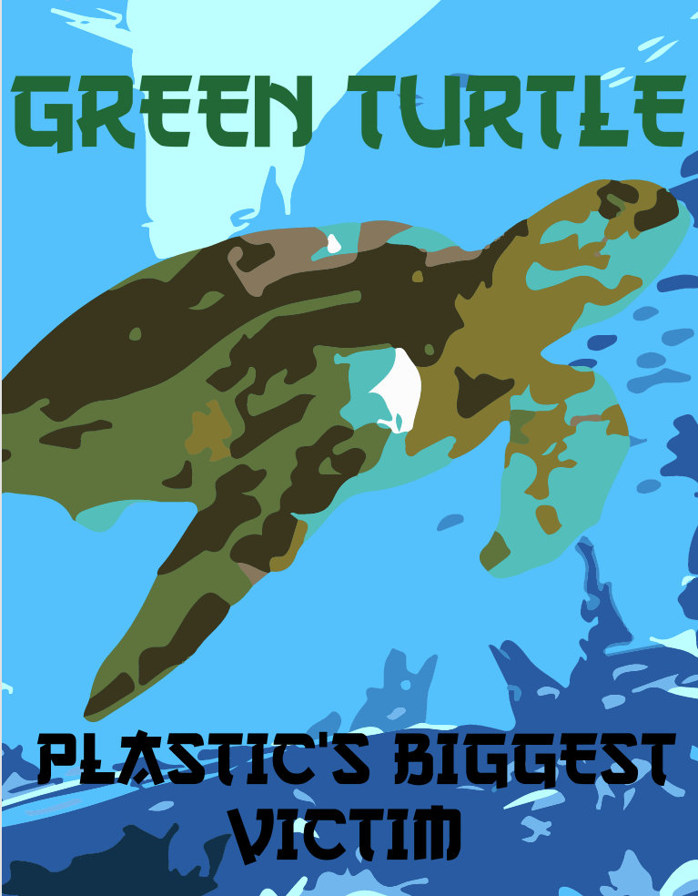 A vector poster of a green sea turtle
